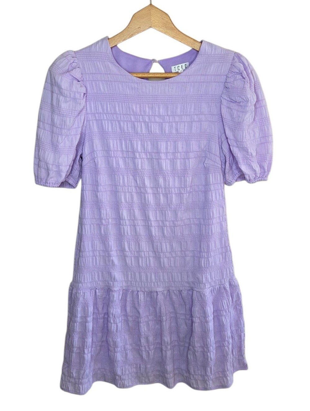 TCEC Lavender Puckered Texture Puff Sleeve Mini Dress Drop Waist Size Small